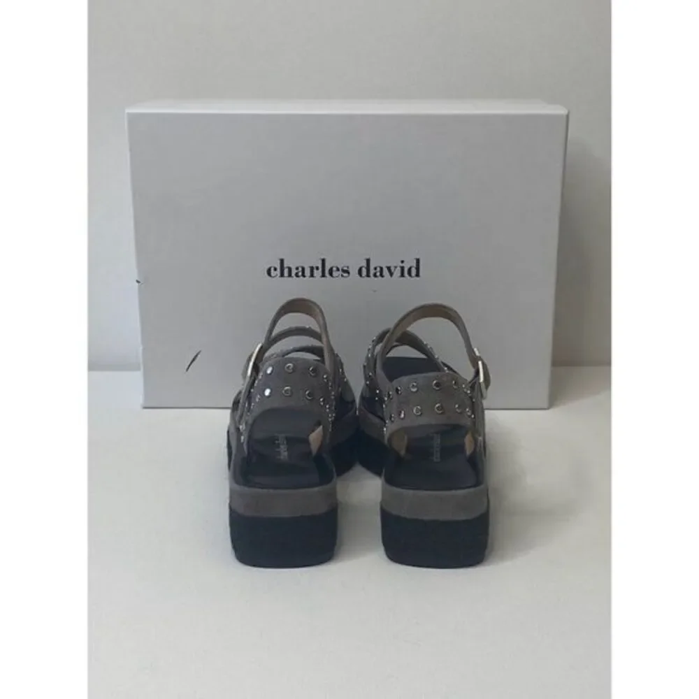 Charles David $219‎ Madeira Espadrille Platform Sandals 5.5 Black Gray Women's
